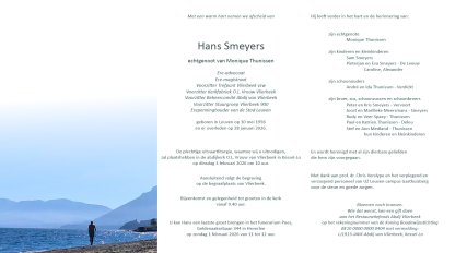 Met droefheid nemen we afscheid van Hans Smeyers